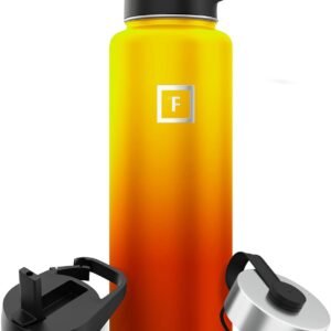 IRON °FLASK Camping & Hiking Hydration Flask with 3 Lids - Stainless Steel, Double Walled & Vacuum Insulated Water Bottle - Leak Proof & BPA Free (Fire, Straw - 40 oz)
