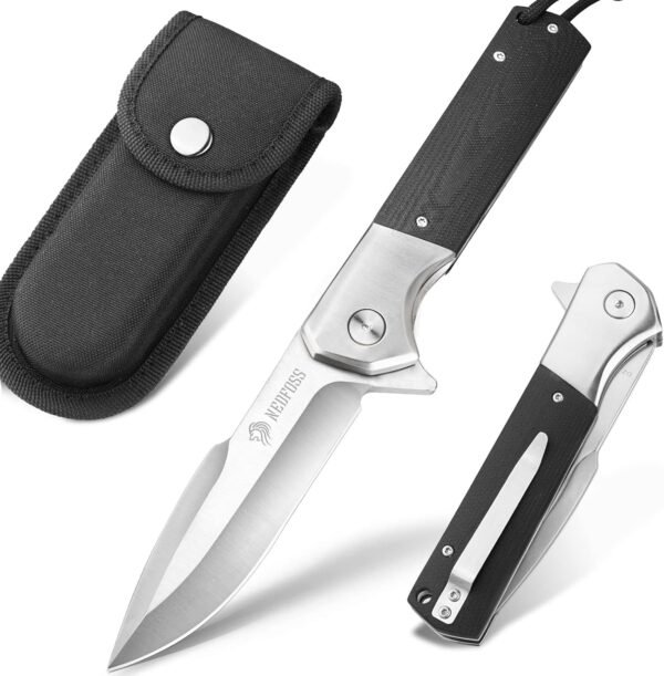 NedFoss BEAST Pocket Knife for Men, 4 inch D2 Steel Blade Folding Knife with Clip, G10 Handle, Safety Liner Lock, Heavy Duty Tactical Knife for Hiking Camping Gifts for Men Women