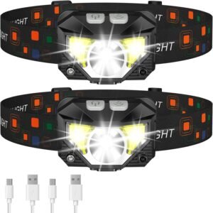 LHKNL Headlamp Flashlight, 1200 Lumen Ultra-Light Bright LED Rechargeable Headlight with White Red Light,2-Pack Waterproof Motion Sensor Head Lamp,8 Modes for Outdoor Camping Running Hiking Fishing