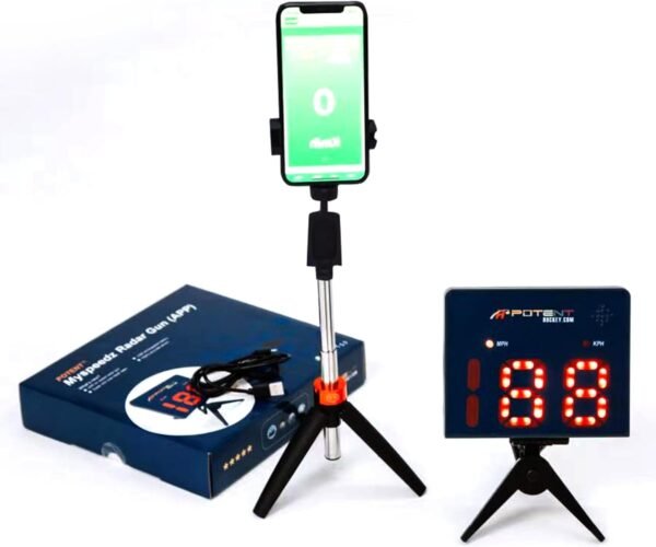 Potent Radar Speed Gun 2.0 with App Support – Instantly Measure Shot Speed – Ultra-Slim Speed Gun for Hockey – Radar Gun Baseball for Pitching and Training